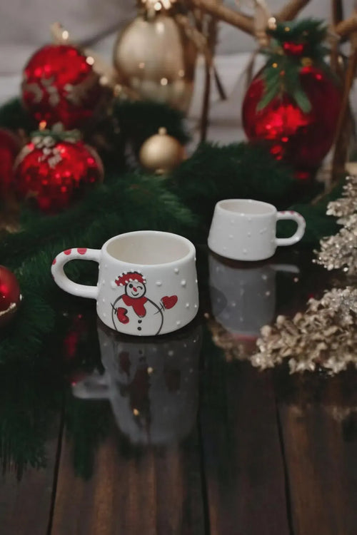 Handmade Christmas Mug Set with Holiday Motifs for Festive Season