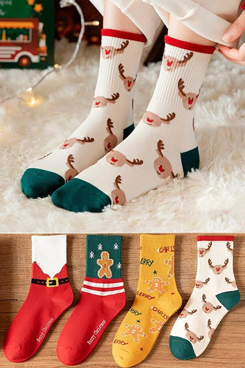 4 Pair Unisex Christmas Socks Soft Comfortable Festive Style