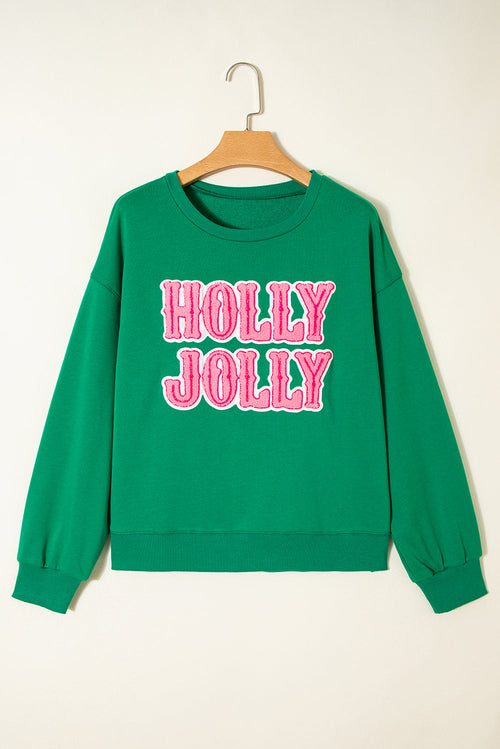 Christmas HOLLY JOLLY Towel Embroidered Holiday Sweatshirt